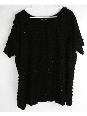 7 Wonders Black Sequined Ruffled Blouse Plus Size 3X